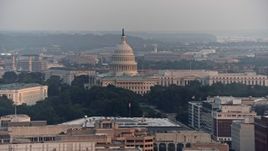 4.8K aerial stock footage of Russell Senate Office Building and United States Capitol in Washington D.C., sunset Aerial Stock Footage | AX76_100E