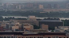 4.8K aerial stock footage of Lincoln Memorial, Pentagon in the background, Washington D.C., sunset Aerial Stock Footage | AX76_106