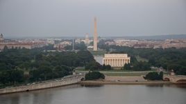 4.8K aerial stock footage of the United States Capitol, Washington Monument and National Mall, Lincoln Memorial, Washington D.C., sunset Aerial Stock Footage | AX76_111