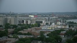 4.8K aerial stock footage approaching Nationals Park stadium in Washington, D.C., twilight Aerial Stock Footage | AX76_137