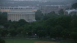 4.8K aerial stock footage of the Lincoln Memorial at the National Mall, Washington, D.C., twilight Aerial Stock Footage | AX76_151