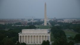 4.8K aerial stock footage of the Washington Monument, National Mall, United States Capitol, Lincoln Memorial, Washington, D.C., twilight Aerial Stock Footage | AX76_153E