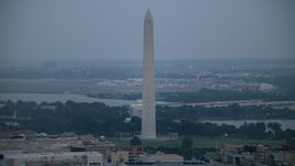 4.8K aerial stock footage of the Washington Monument, the Jefferson Memorial, and Reagan National Airport in Washington, D.C., twilight Aerial Stock Footage | AX76_159
