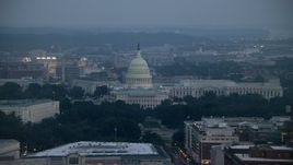 4.8K aerial stock footage of the United States Capitol and the Rayburn House Office Building, Washington, D.C., twilight Aerial Stock Footage | AX76_161E