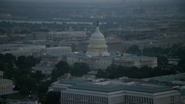 4.8K aerial stock footage of the United States Capitol building in Washington, D.C., twilight Aerial Stock Footage | AX76_166