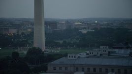4.8K aerial stock footage of the White House and the Washington Monument lit up, Washington, D.C., twilight Aerial Stock Footage | AX76_179