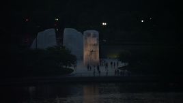 4.8K aerial stock footage of Martin Luther King Jr. National Memorial lit up for the night, Washington, D.C., twilight  Aerial Stock Footage | AX76_185