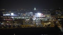 4.8K aerial stock footage of Nationals Park and United States Capitol, Washington, D.C., night Aerial Stock Footage | AX77_024