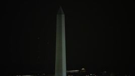 4.8K aerial stock footage of the famous Washington Monument in Washington, D.C., night Aerial Stock Footage | AX77_038