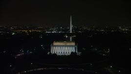 4.8K aerial stock footage of Lincoln Memorial, Washington Monument, and the United States Capitol, Washington, D.C., night  Aerial Stock Footage | AX77_051