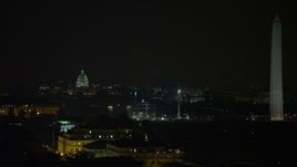 4.8K aerial stock footage of the United States Capitol dome, construction cranes, and the Washington Monument, Washington, D.C., night Aerial Stock Footage | AX77_052