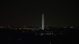 4.8K aerial stock footage of the Washington Monument in Washington, D.C., night Aerial Stock Footage | AX77_056E
