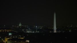 4.8K aerial stock footage of United States Capitol and the Washington Monument on the National Mall, Washington, D.C., night Aerial Stock Footage | AX77_059
