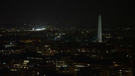 4.8K aerial stock footage of the lights of Nationals Park and the Washington Monument in Washington, D.C., night Aerial Stock Footage | AX77_062