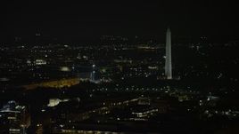 4.8K aerial stock footage of the White House and the Washington Monument, reveal Jefferson Memorial in Washington, D.C., night Aerial Stock Footage | AX77_064