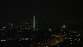 4.8K aerial stock footage of Washington Monument and the Jefferson Memorial in Washington, D.C., night Aerial Stock Footage | AX77_066