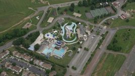 4.8K aerial stock footage of a bird's eye view of Splash Down Waterpark, Manassas, Virginia Aerial Stock Footage | AX78_012