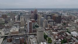 4.8K aerial stock footage flying by I-83 and Downtown Baltimore skyscrapers, Maryland Aerial Stock Footage | AX78_094E