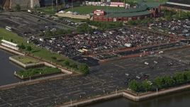 4.8K aerial stock footage of tailgating at Campbell's Field, Camden New Jersey Aerial Stock Footage | AX79_002