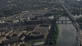 4.8K aerial stock footage of Veolia Energy power plant next to the Schuylkill River Philadelphia, Pennsylvania Aerial Stock Footage | AX79_028