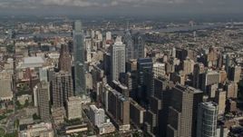 4.8K aerial stock footage flying by Philadelphia's downtown area, Pennsylvania Aerial Stock Footage | AX79_029E