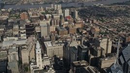 4.8K aerial stock footage of city buildings and skyscrapers in Downtown Philadelphia, Pennsylvania Aerial Stock Footage | AX79_031E
