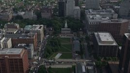 4.8K aerial stock footage approach Independence Hall at the end of Independence Mall, Downtown Philadelphia, Pennsylvania Aerial Stock Footage | AX79_043E