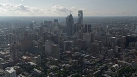 4.8K aerial stock footage approaching skyscrapers in Downtown Philadelphia, Pennsylvania Aerial Stock Footage | AX79_047E