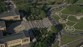 4.8K aerial stock footage orbiting Philadelphia Museum of Art and Washington Monument Fountain in Pennsylvania Aerial Stock Footage | AX79_052