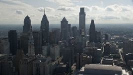 4.8K aerial stock footage approaching tall towers in Downtown Philadelphia, Pennsylvania Aerial Stock Footage | AX79_058