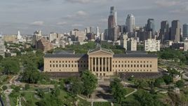 4.8K aerial stock footage of the Philadelphia Museum of Art and the Downtown Philadelphia skyline, Pennsylvania Aerial Stock Footage | AX79_065
