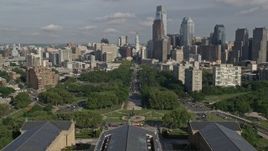 4.8K aerial stock footage flying over Philadelphia Museum of Art to approach City Hall, Downtown Philadelphia, Pennsylvania Aerial Stock Footage | AX79_068E