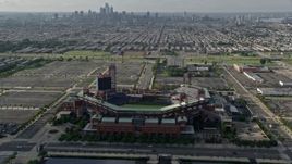 4.8K aerial stock footage approaching I-95, Lincoln Financial Field, Citizens Bank Park in Philadelphia, Pennsylvania Aerial Stock Footage | AX79_082E