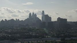 4.8K aerial stock footage video of the skyline, Downtown Philadelphia, Pennsylvania Aerial Stock Footage | AX79_097