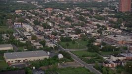 4.8K aerial stock footage of row houses around Erie and York Streets in Camden, New Jersey, Sunset Aerial Stock Footage | AX80_134
