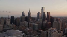 4.8K aerial stock footage of Downtown Philadelphia's tallest towers at twilight, Pennsylvania Aerial Stock Footage | AX80_144