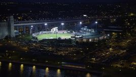 4.8K aerial stock footage of a baseball game at Campbell's Field, Camden, New Jersey Night Aerial Stock Footage | AX81_003