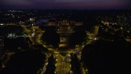 4.8K aerial stock footage following Benjamin Franklin Parkway to Philadelphia Museum of Art, Pennsylvania, Night Aerial Stock Footage | AX81_023E