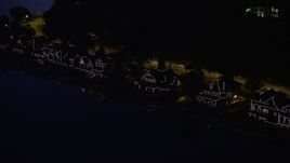4.8K aerial stock footage of Boathouse Row lit up at night, Philadelphia, Pennsylvania Aerial Stock Footage | AX81_025E