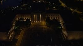 4.8K aerial stock footage orbiting Philadelphia Museum of Art and fountain, Pennsylvania, Night Aerial Stock Footage | AX81_031E