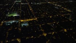 4.8K aerial stock footage of urban neighborhoods and baseball fields in South Philadelphia, Pennsylvania, Night Aerial Stock Footage | AX81_043