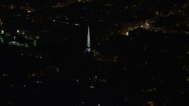 4.8K aerial stock footage of the steeple atop St. Peter's Episcopal Church, Philadelphia, Pennsylvania, Night Aerial Stock Footage | AX81_059
