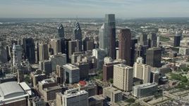 4.8K aerial stock footage of tall downtown skyscrapers in Philadelphia, Pennsylvania Aerial Stock Footage | AX82_008E