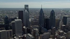 4.8K aerial stock footage of Downtown Philadelphia giants skyscrapers and city buildings, Pennsylvania Aerial Stock Footage | AX82_012E