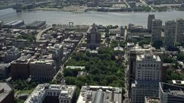 4.8K aerial stock footage of the St James near Independence National Historic Park and Customs House, Downtown Philadelphia, Pennsylvania Aerial Stock Footage | AX82_014E
