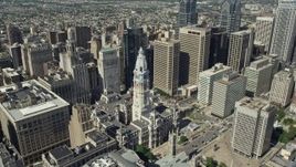 4.8K aerial stock footage of Philadelphia City Hall in Downtown Philadelphia, Pennsylvania Aerial Stock Footage | AX82_016