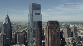 4.8K aerial stock footage of Comcast Center and Three Logan Square in Downtown Philadelphia, Pennsylvania Aerial Stock Footage | AX82_017