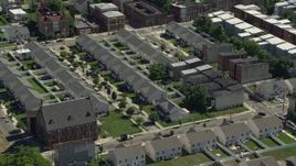 4.8K aerial stock footage of neighborhood with town houses, North Philadelphia, Pennsylvania Aerial Stock Footage | AX82_023
