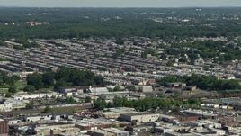 4.8K aerial stock footage of row houses in an urban neighborhood, Philadelphia, Pennsylvania Aerial Stock Footage | AX82_035