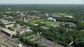4.8K aerial stock footage of Roberts Stadium and sports fields on the Princeton University campus, New Jersey Aerial Stock Footage | AX82_092